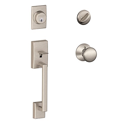 Schlage F60 CEN 619 Century Single Cylinder Handleset and Plymouth Knob, Satin Nickel