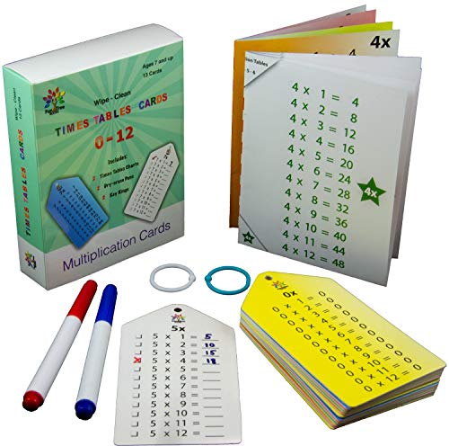 Book Cover Wipe Clean Times Tables Multiplication Facts Flash Cards with Key Rings, Dry-Erase Markers, and a Bonus ( Multiplication Chart / Sheet )