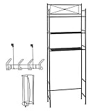 Over the Toilet Storage Bathroom Organizer Set - 3 Shelf Above Toilet Space Saver, Toilet Paper Holder Stand, 4 Hook Over The Door Hanger Rack, Bath Organizers and Accessories, Bronze Finish