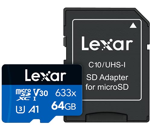 Lexar High-Performance 633x 64GB microSDXC UHS-I Card w/ SD Adapter, Up To 100MB/s Read, for Smartphones, Tablets, and Action Cameras (LSDMI64GBBNL633A)
