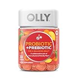 OLLY Probiotic + Prebiotic Gummy, 500 Million CFUs, FOS, Adult Chewable Supplement for Men and Women, Peach Flavored, 30 Day Supply - 30 Count