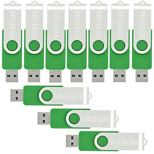 VICFUN 10 Pack 16GB USB Flash Drives USB 2.0 16GB Flash Drive Swivel USB Memory Stick,Green