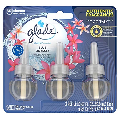 Book Cover Glade PlugIns Refills Air Freshener, Scented and Essential Oils for Home and Bathroom, Blue Odyssey, 2.01 Fl Oz, 3 Count