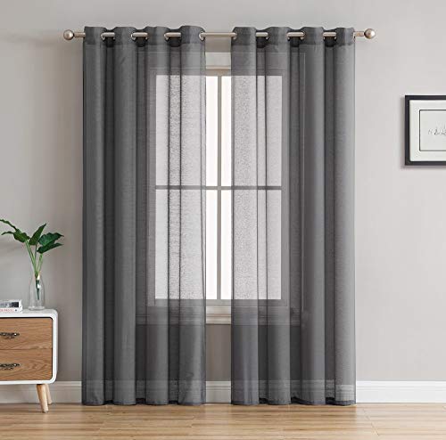 HLC.ME 2 Piece Semi Sheer Voile Window Curtain Grommet Panels for Bedroom & Living Room (54" W x 84" L, Charcoal Grey)
