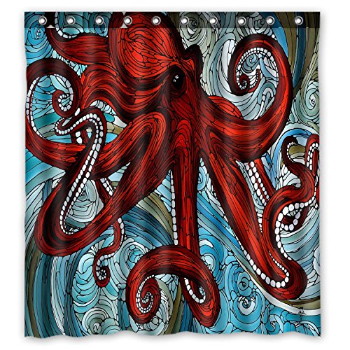 Vandarllin Custom Red Octopus Oil Painting Shower Curtain Stylish Waterproof Polyester Fabric Bathroom Decor 66" x 72"