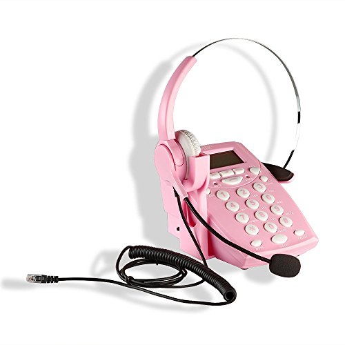 AGPtek Call Center Dialpad Corded Headset Pink Telephone with Tone Dial Key Pad & REDIAL