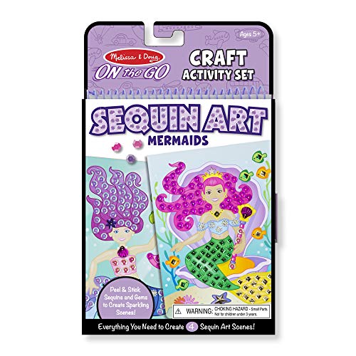 Book Cover Melissa & Doug On The Go Sequin Art Craft Activity Set: 500+ Sequins and Gems and 4 Scenes - Mermaids