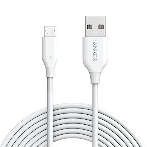 Book Cover Anker Powerline Micro USB (10ft) - Charging Cable, with Aramid Fiber and 5000+ Bend Lifespan for Samsung, Nexus, LG, Motorola, Android Smartphones and More (White)