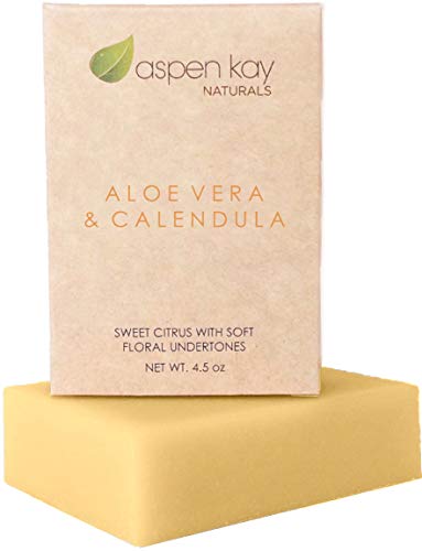 Aloe Vera & Calendula Soap, 100% Organic and Natural, With Organic Aloe Vera, Calendula & Turmeric. Use As a Face Soap, Body Soap or Shaving Soap. For Men, Women, Teens and Baby. Gentle Soap. 120ml Bar