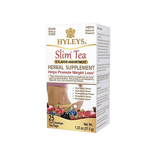 Book Cover Hyleys Slim Tea 5 Flavor Assortment - Weight Loss Herbal Supplement Cleanse and Detox - 25 Tea Bags (1 Pack)