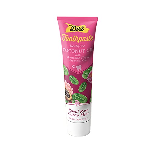The Dirt Gluten & Fluoride Free Coconut Oil Toothpaste - Vital Toothpaste Botanically Sweetened, No Artificial Flavors or Colors (Rose Cacao Mint, 72g: 10 Weeks Supply)