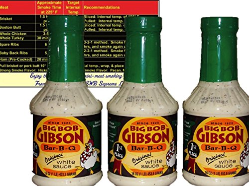 Big Bob Gibson Bar-B-Q Original White Sauce 16 oz (3 Pack) with Complimentary Miniature Meat Smoking Guide Magnet Bundle