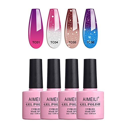 AIMEILI Soak Off UV LED Temperature Colour Changing Chameleon Gel Nail Polish Multicolour/Mix Colour/Combo Colour Set of 4pcs X 10ml - Kit 8