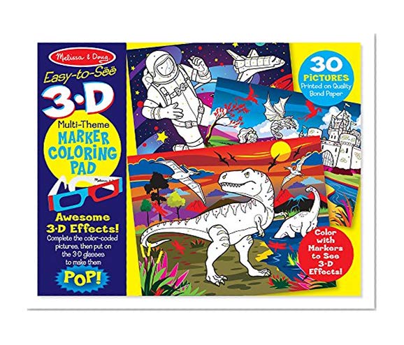 Book Cover Melissa & Doug Easy-to-See 3-D Coloring Pad - Dinosaurs, Knights, Space, and More