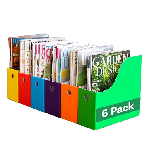 Evelots Magazine File Holder-Organizer-Full 4 Inch Wide-6 Colors-W/Labels-Set/6