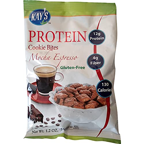 Kay's Naturals Protein Cookie Bites, Mocha Espresso, Gluten-Free, Low Fat, Diabetes Friendly, All Natural Flavorings, 1.2 Ounce (Pack of 6) White &Lt Brown