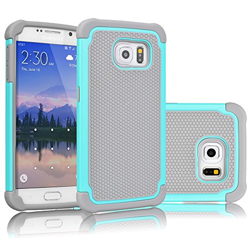 Tekcoo for Galaxy S6 Case, [Tmajor Series] [Turquoise/Grey] Shock Absorbing Hybrid Rubber Plastic Impact Defender Rugged Slim Hard Case Cover Shell for Samsung Galaxy S6 S VI G9200 GS6 All Carriers