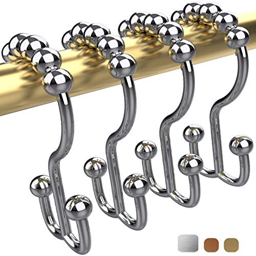 Book Cover nikkouware Rustproof Shower Curtain Hooks, with Heavy Duty Rollers, Easy Glide Shower Rings for Bathroom Curtain and Liner, Polished Chrome, Set of 12
