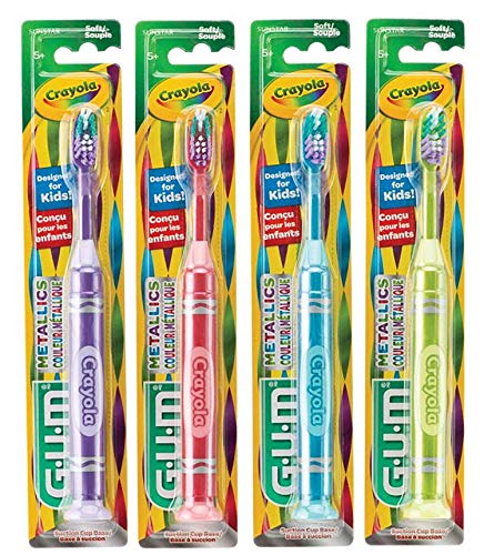 Book Cover GUM Crayola Neon Marker NEW METALLIC COLORS Child Toothbrush with Suction Cup 4 Pack, Soft