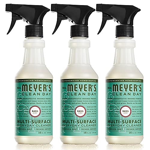 Book Cover Mrs. Meyer's Clean Day Multi-Surface Cleaner Spray, Everyday Cleaning Solution for Countertops, Floors, Walls and More, Basil, 16 fl oz - Pack of 3 Spray Bottles