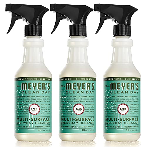 Mrs. Meyer's Clean Day Multi-Surface Cleaner Spray, Everyday Cleaning Solution for Countertops, Floors, Walls and More, Basil, 16 fl oz - Pack of 3 Spray Bottles
