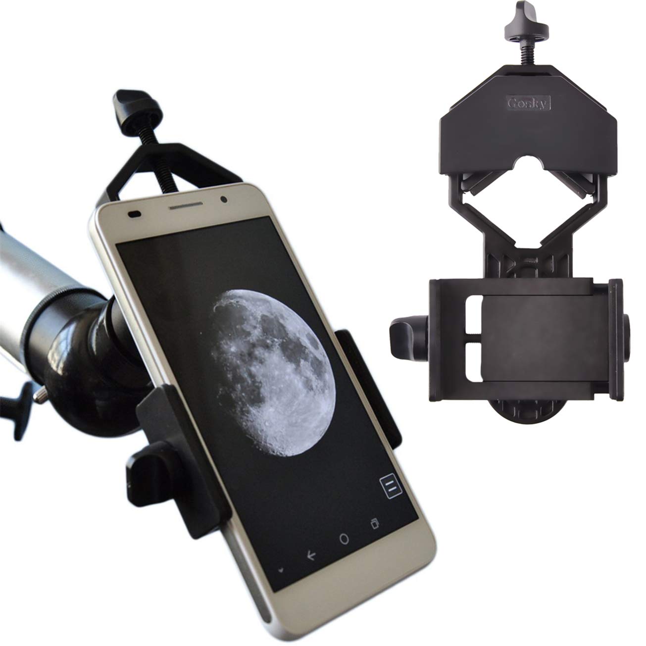 Book Cover GOSKY Smartphone Adapter Mount Regular Size - Compatible with Binoculars, Monoculars, Spotting Scopes, Telescope, Microscopes - Fits almost all Smartphones on the Market - Record Nature and The World Standard