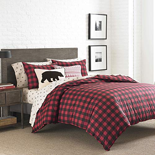 Eddie Bauer Home | Mountain Collection 100% Cotton Classic Cabin Plaid Pattern Duvet Cover Matching Shams, 3-Piece Bedding Set, King, Scarlet Red