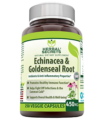 Herbal Secrets Echinacea & Goldenseal Root 450 Mg Capsules (Non-GMO) -Supports Immune and Respiratory Response* Supports Mucous Membranes, Immune Functions During Times of Seasonal* (250 Count)