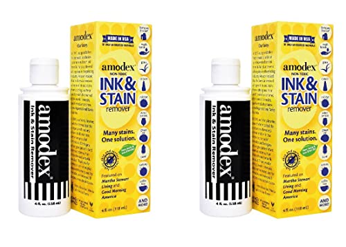 Amodex Ink and Stain Remover – Cleans Marker, Ink, Crayon, Pen, Makeup from Furniture, Skin, Clothing, Fabric, Leather - Liquid Solution - 4 fl oz Bottle - (Pack of 2)