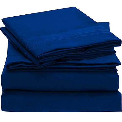 Mellanni Bed Sheet Set - Brushed Microfiber 1800 Bedding - Wrinkle, Fade, Stain Resistant - 4 Piece (Queen, Imperial Blue)