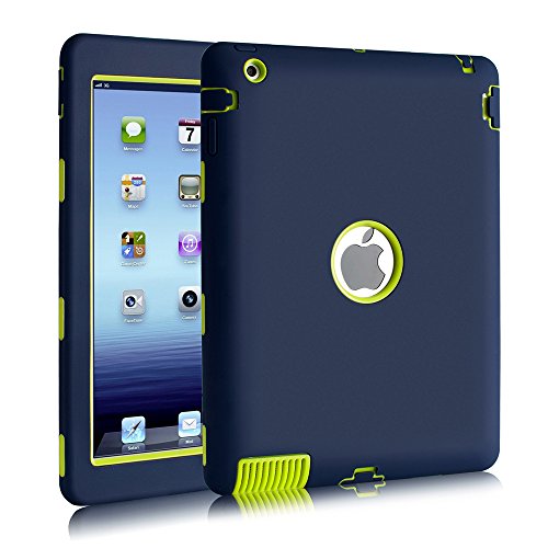 iPad 2 Case,iPad 3,iPad 4,BENTOBEN Heavy Duty Rugged Shock-Absorption/High Impact Resistant Hybrid Three Layer Armor Full Body Protective Cover for iPad 2/3/4 Retina (Navy Blue&Green)