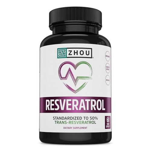 Zhou Resveratrol Supplement | Healthy Aging, Immune System & Heart Health Support | Powerful Antioxidant Benefits | 30 Servings, 60 Veg Caps