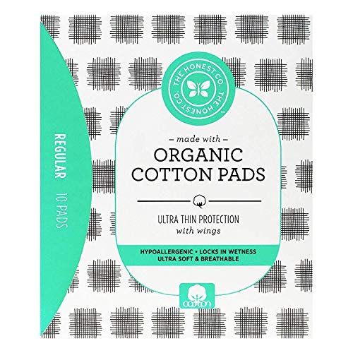 The Honest Company Organic Cotton Pads | Regular | Hypoallergenic Pads with Wings | Ultra-Soft & Ultra-Thin | PH Compatible | Breathable | Plant-Based with Organic Cotton |10 Count