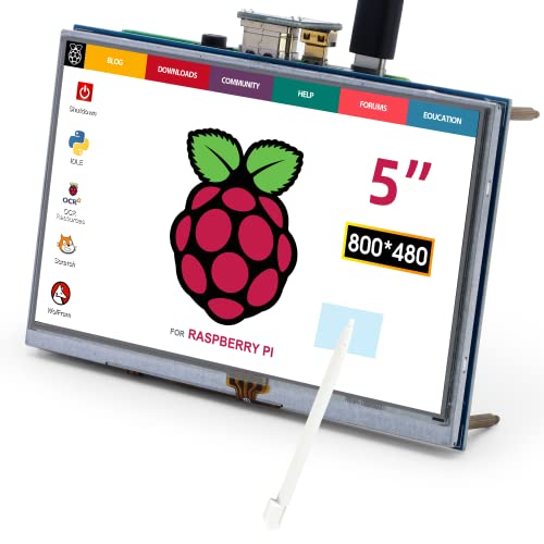 ELECROW 5 Inch Touchscreen for Raspberry Pi Screen 800x480 TFT LCD Screen Monitor Compatible with Raspberry Pi 4 3B+ Black Banana Pi Jetson Nano Windows 11 10 8 7