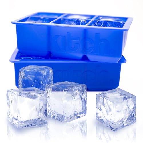 Large Cube Silicone Ice Tray, 2 Pack by Kitch, Giant 2 Inch Ice Cubes Keep Your Drink Cooled for Hours - Cobalt Blue