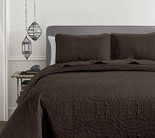 Book Cover Chezmoi Collection Austin 3-Piece Oversized Bedspread Coverlet Set (King, Chocolate)