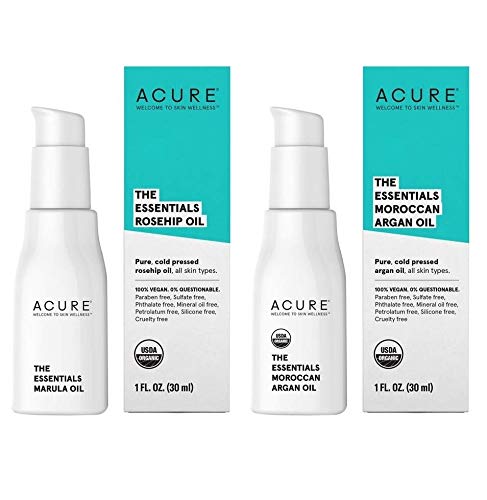 Acure Organics Certified Organic Rosehip Oil and Argan Oil Bundle For Face and Body, Natural Anti-Aging and Environmental Damage Serum With Vitamin C & E, 1 fl. oz. each