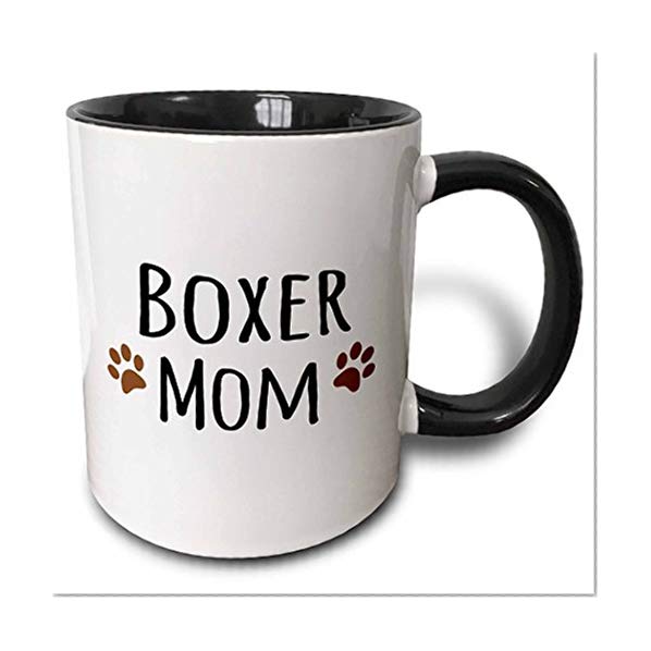 3dRose mug_154083_4 Boxer Dog Mom Doggie by Breed Brown Muddy Paw Prints Love Doggy Lover Proud Mama Pet Owner Two Tone Black Mug, 11 oz, Black/White
