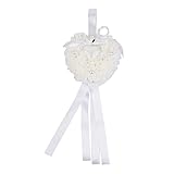Yosoo Wedding Pillow Heart Box Feeling of Romance with Ribbon Pearl Wedding Ceremony for Wedding Supplies Gift 15cm x 13cm / 6inch x 5.12inch White