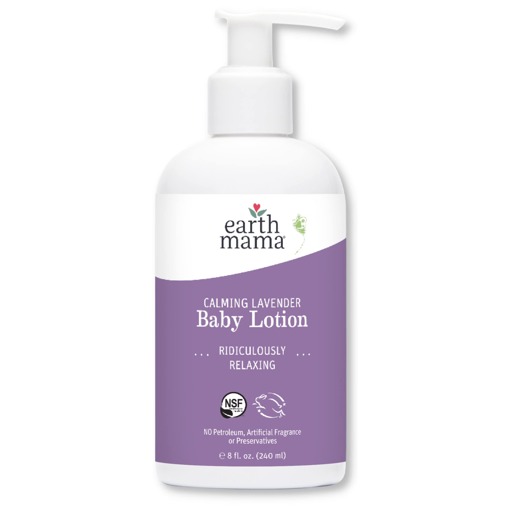 Earth Mama Calming Lavender Baby Lotion | Nourishing Organic Calendula + Rooibos for Sensitive Skin, 8 Fl Oz 8 Fl Oz (Pack of 1)