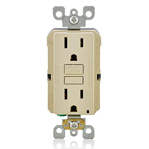 Leviton GFNT1-I Self-Test SmartlockPro Slim GFCI Non-Tamper-Resistant Receptacle with LED Indicator, Wallplate Included, 15-Amp, Ivory