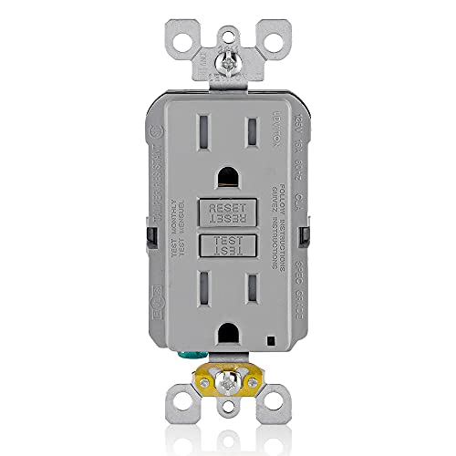 Leviton GFTR1-GY Self-Test SmartlockPro Slim GFCI Tamper-Resistant Receptacle with LED Indicator, Wallplate Included, 15-Amp, Gray