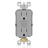 Leviton GFCI Outlet, 15 Amp, Self Test, Tamper-Resistant with LED Indicator Light, Protection from Electric Shock and Electrocution, GFTR1-GY, Gray