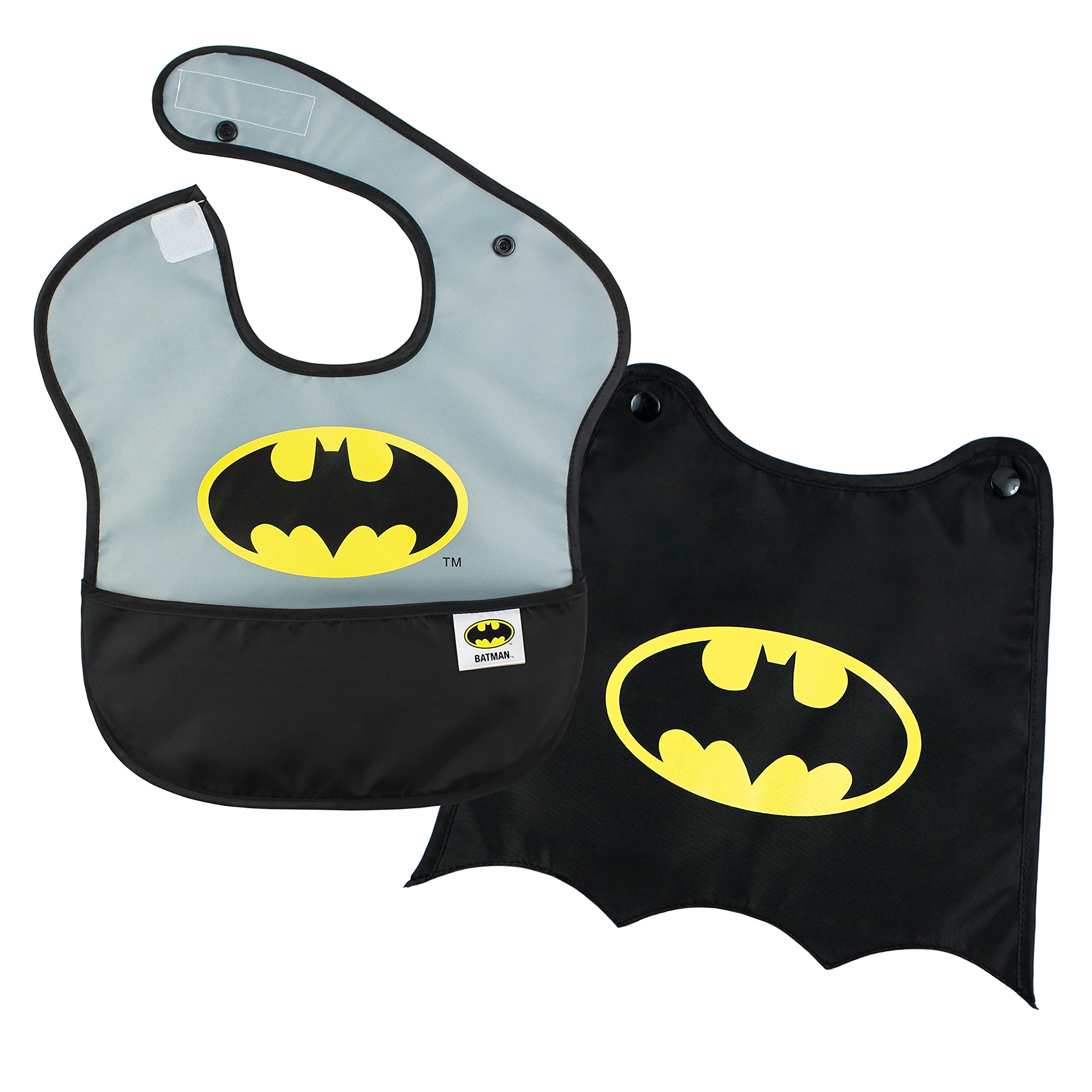 Bumkins Bibs, Baby Bibs for Girl or Boy, SuperBib Baby and Toddler Bib 6-24 Months, Bib for Eating, Waterproof Fabric 1-Pack Batman, Cape