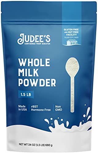 Judee's Pure Whole Milk Powder 1.5 lb (24oz) - 100% Non-GMO, rBST Hormone-Free, Gluten-Free & Nut-Free - Pantry Staple, Baking Ready, Great for Travel, and Reconstituting - Made in USA