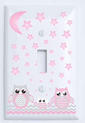 Grey and Pink Owl Light Switch Plate Covers Single Toggle/Owl Nursery Decor