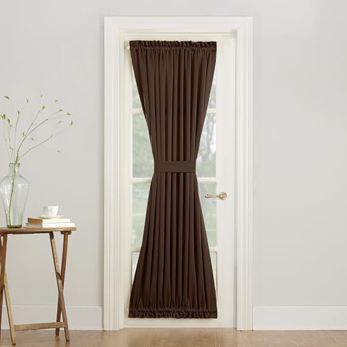 Sun Zero Barrow Energy Efficient Rod Pocket Door Curtain Panel, 54" x 72", Chocolate