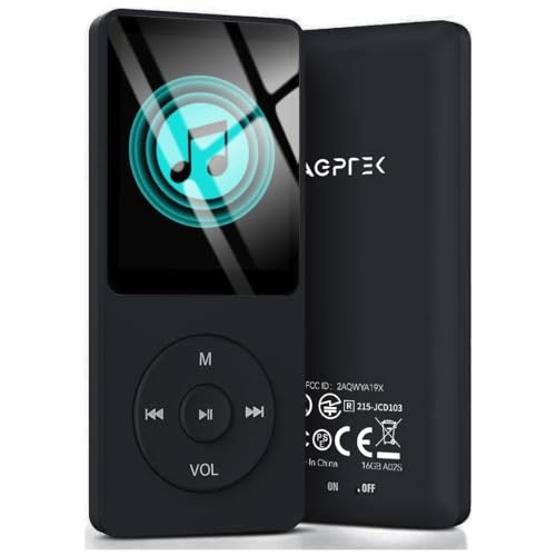 AGPtEK A02S MP3 Player 16 GB 1.8 Inch Screen with Radio and Recorder, Black