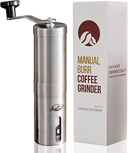Book Cover JavaPresse Manual Coffee Grinder — Stainless Steel Manual Conical Burr Coffee Bean Grinder with Hand Crank and 18 Adjustable Settings, Fine to Coarse — Portable Espresso Grinder for Camping or Travel