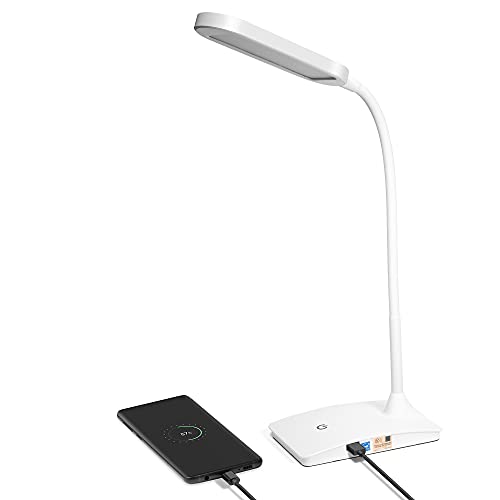 Book Cover TW Desk Lamps for Home Office - Super Bright Small Desk Lamp with USB Charging Port, a Perfect LED Desk Light as Study Lamp, Bedside Reading Lights, White